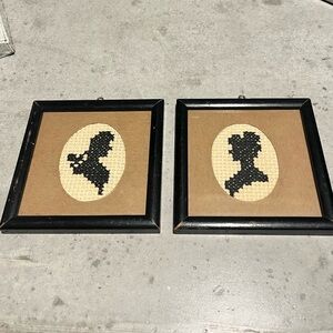 Vintage silhouette pair, cross-stitched